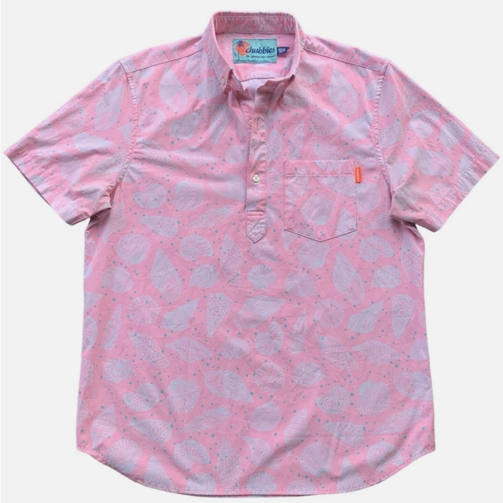 Chubbies Mens Button Pullover Shirt Seashells Pin… - image 1